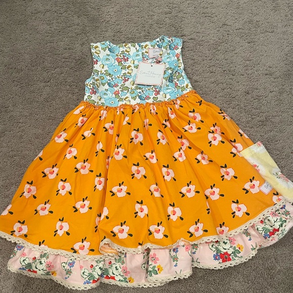 Sweet Honey Floral Orange Kids Twirl Dress - Picture 1 of 4